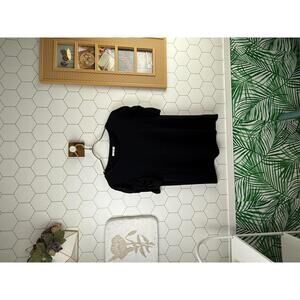 Pleione Black Ruched Sleeve Flowy Short Sleeve Blouse - Size - Small